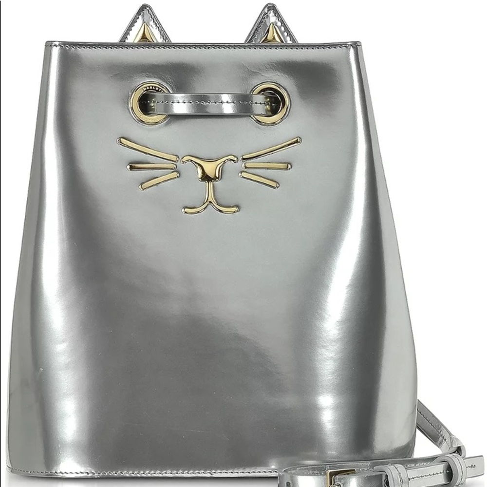 Charlotte Olympia Silver Cat shaped Bucket Bag